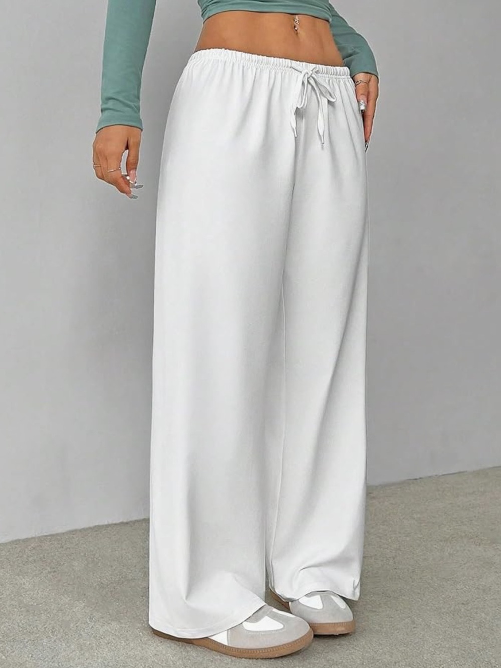 Chic Nation White Wide-Leg Drawstring Pants